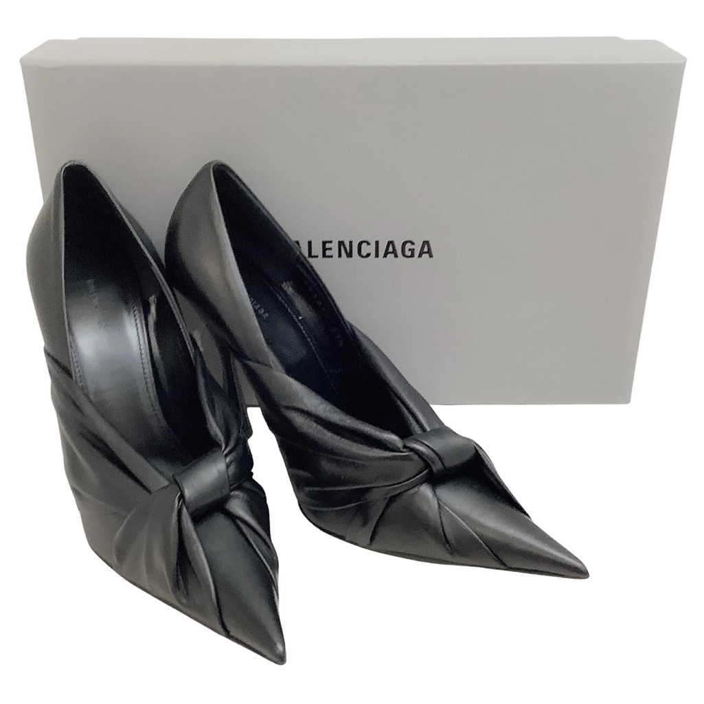 Nib Balenciaga Black Leather Twist Drapy Pumps Size 38 $882